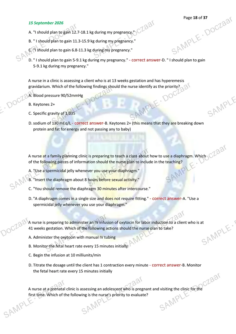 Preview page 18 of OB FINAL EXAM 2026/2027 | 150 HIGH-YIELD QUESTIONS & VERIFIED ANSWERS | LATEST TEST PREP | RECENT & MOST TESTED TOPICS |