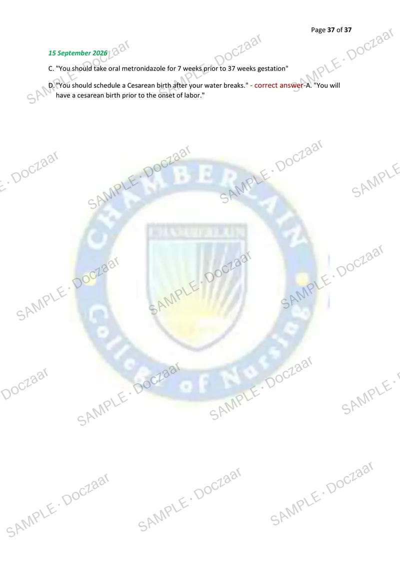 Preview page 37 of OB FINAL EXAM 2026/2027 | 150 HIGH-YIELD QUESTIONS & VERIFIED ANSWERS | LATEST TEST PREP | RECENT & MOST TESTED TOPICS |