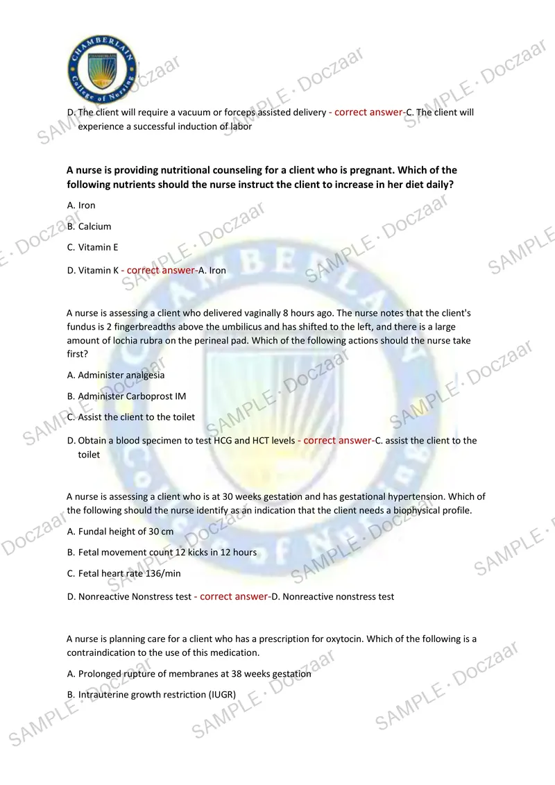Preview page 3 of OB FINAL EXAM 2026/2027 | 150 HIGH-YIELD QUESTIONS & VERIFIED ANSWERS | LATEST TEST PREP | RECENT & MOST TESTED TOPICS |