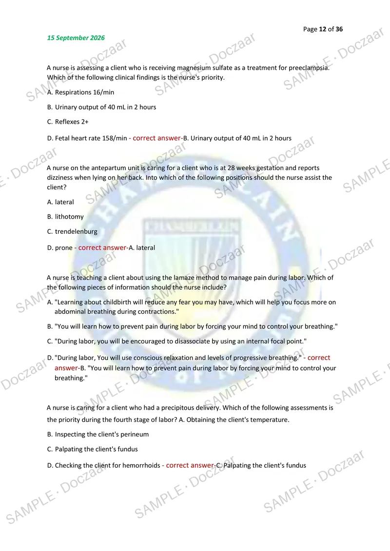 Preview page 12 of OB MIDTERM EXAM 2026/2027 | 150 HIGH-YIELD QUESTIONS & VERIFIED ANSWERS | LATEST TEST PREP | RECENT & MOST TESTED TOPICS