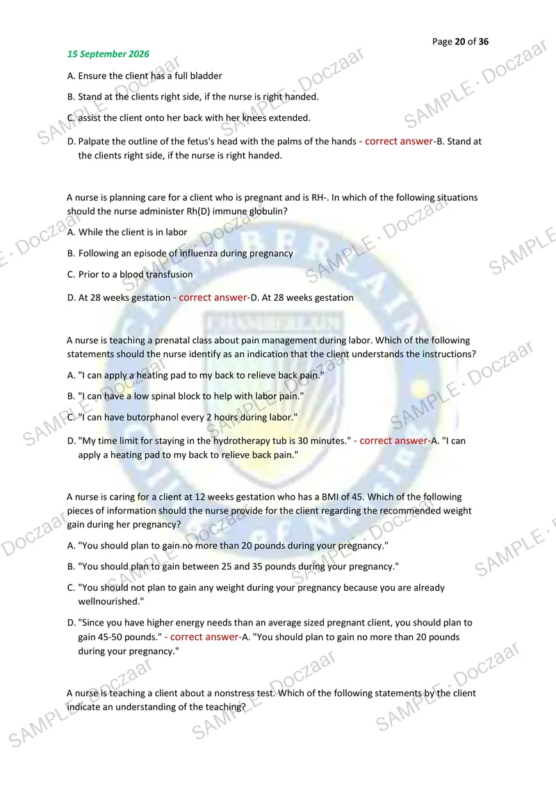 Preview page 20 of OB MIDTERM EXAM 2026/2027 | 150 HIGH-YIELD QUESTIONS & VERIFIED ANSWERS | LATEST TEST PREP | RECENT & MOST TESTED TOPICS