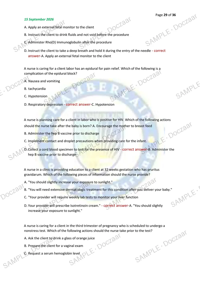 Preview page 29 of OB MIDTERM EXAM 2026/2027 | 150 HIGH-YIELD QUESTIONS & VERIFIED ANSWERS | LATEST TEST PREP | RECENT & MOST TESTED TOPICS