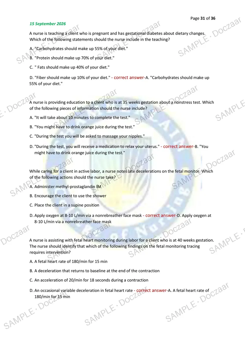 Preview page 31 of OB MIDTERM EXAM 2026/2027 | 150 HIGH-YIELD QUESTIONS & VERIFIED ANSWERS | LATEST TEST PREP | RECENT & MOST TESTED TOPICS