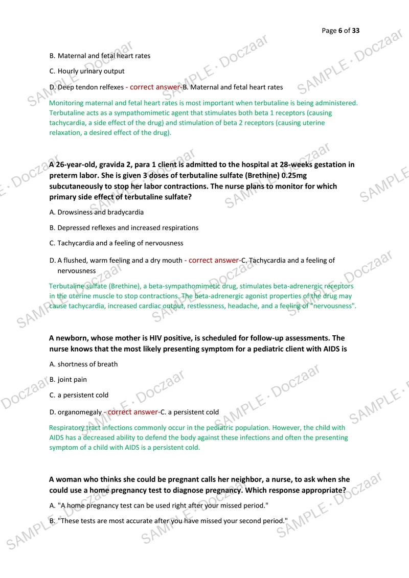 Preview page 6 of HESI OB/Maternity NEWEST 2026/2027 ACTUAL EXAM  100 QUESTIONS AND CORRECT (VERIFIED ANSWERS)  COVERING RECENT AND MOST T