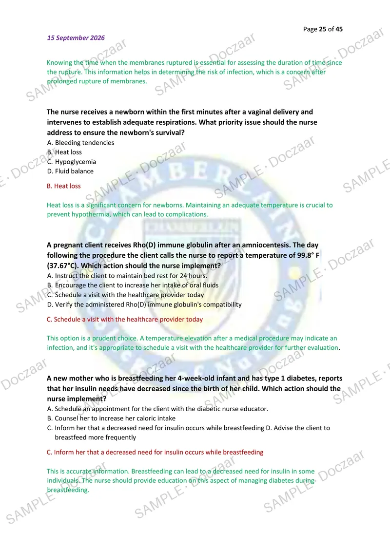 Preview page 25 of OB HESI NAXLEX EXAM 2026/2027 | 150 HIGH-YIELD QUESTIONS & VERIFIED ANSWERS WITH DETAILED EXPLANATIONS | LATEST TEST PRE
