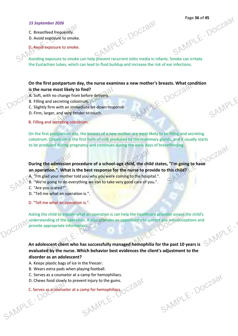 Preview page 36 of OB HESI NAXLEX EXAM 2026/2027 | 150 HIGH-YIELD QUESTIONS & VERIFIED ANSWERS WITH DETAILED EXPLANATIONS | LATEST TEST PRE