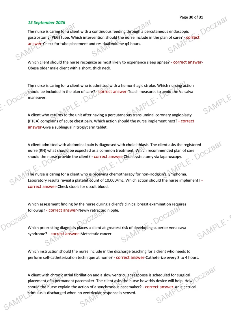 Preview page 30 of WGU D446 ADULT HEALTH 2 OA EXAM 2026/2027 | 280 HIGH-YIELD QUESTIONS & VERIFIED ANSWERS | LATEST TESTBANK | RECENT & MOS