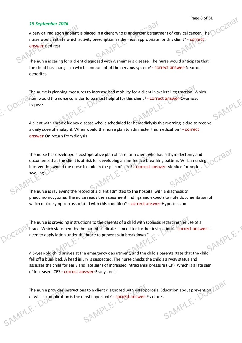 Preview page 6 of WGU D446 ADULT HEALTH 2 OA EXAM 2026/2027 | 280 HIGH-YIELD QUESTIONS & VERIFIED ANSWERS | LATEST TESTBANK | RECENT & MOS