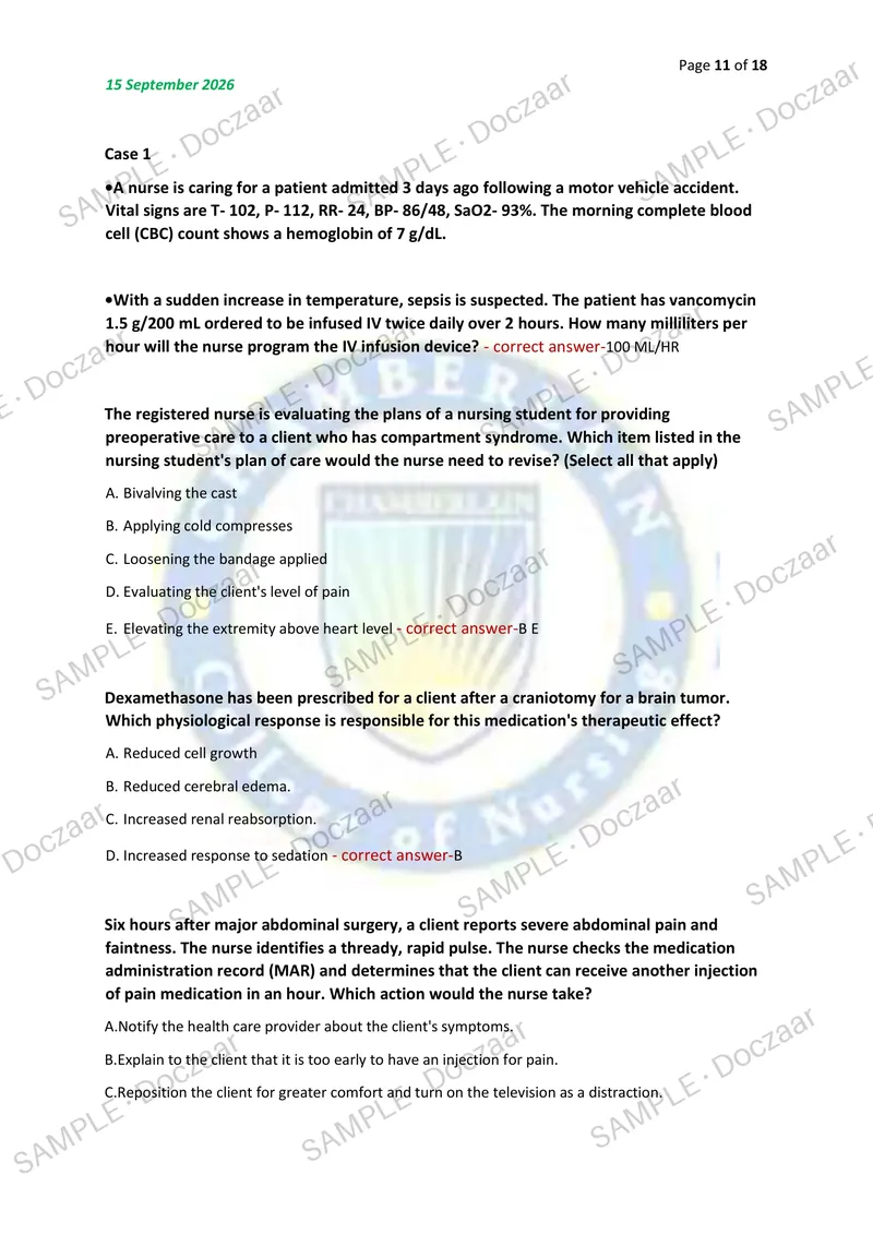 Preview page 11 of ADULT HEALTH 2 HESI EXAM 2026/2027 | 80 HIGH-YIELD QUESTIONS & VERIFIED ANSWERS | LATEST TEST PREP | RECENT & MOST TESTE