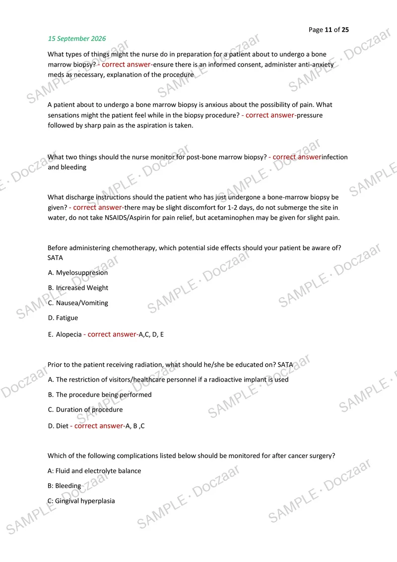 Preview page 11 of ADULT HEALTH 2 EXAM 2026/2027 | 200 HIGH-YIELD QUESTIONS & VERIFIED ANSWERS | LATEST TEST PREP | RECENT & MOST TESTED TO
