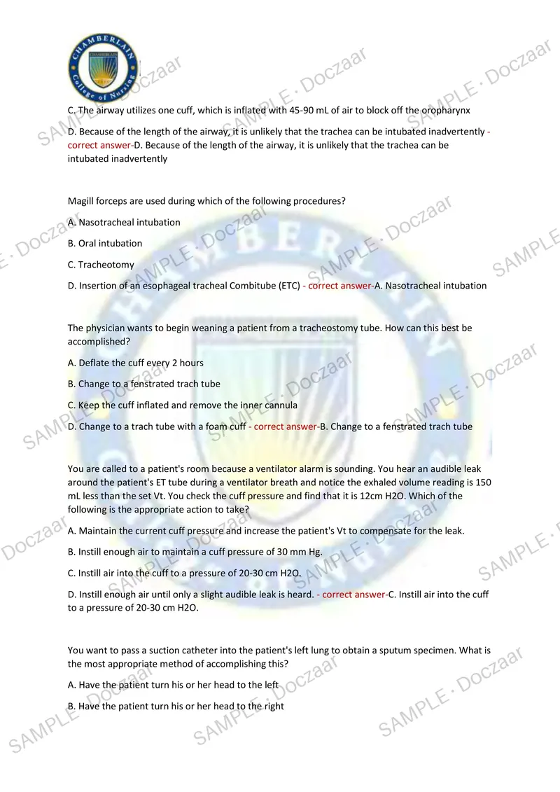 Preview page 10 of NBRC Mock TMC NEWEST 2026/2027 ACTUAL EXAM 150  QUESTIONS AND CORRECT (VERIFIED ANSWERS) COVERING  RECENT AND MOST TESTE