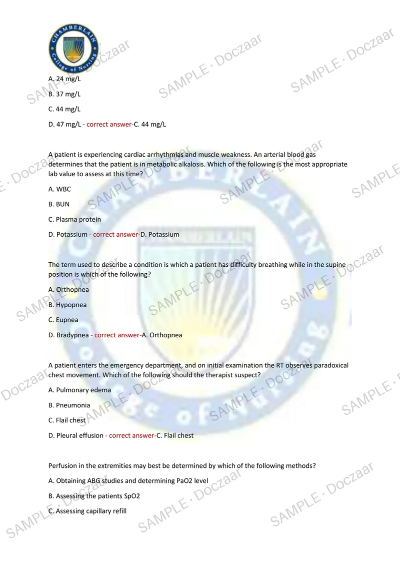 Preview page 7 of NBRC Mock TMC NEWEST 2026/2027 ACTUAL EXAM 150  QUESTIONS AND CORRECT (VERIFIED ANSWERS) COVERING  RECENT AND MOST TESTE