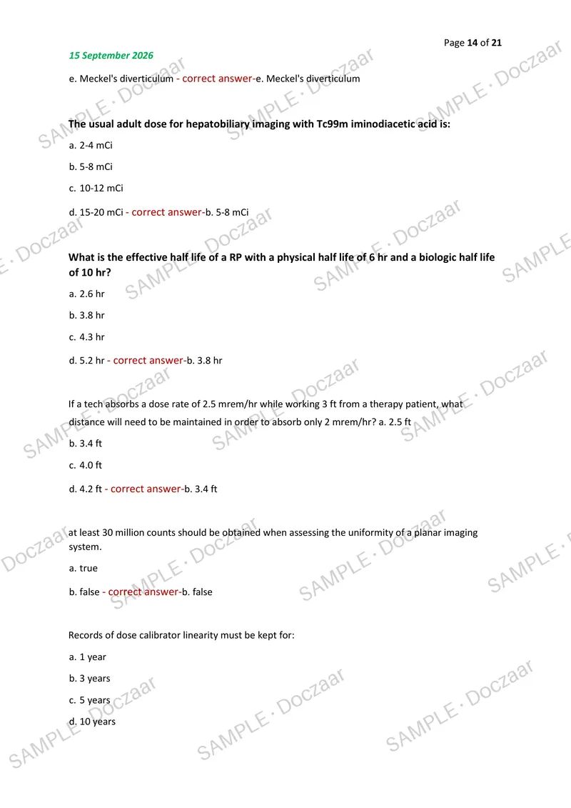 Preview page 14 of NMTCB EXAM 2026/2027 | 80 HIGH-YIELD QUESTIONS & VERIFIED ANSWERS | LATEST TEST PREP | RECENT & MOST TESTED TOPICS | A+