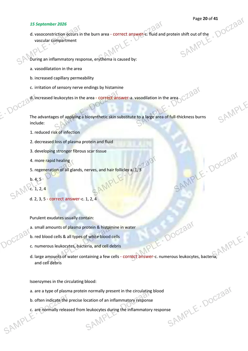 Preview page 20 of PATHOPHYSIOLOGY EXAM I 2026/2027 | 200 HIGH-YIELD QUESTIONS & VERIFIED ANSWERS | LATEST TEST PREP | RECENT & MOST TESTED