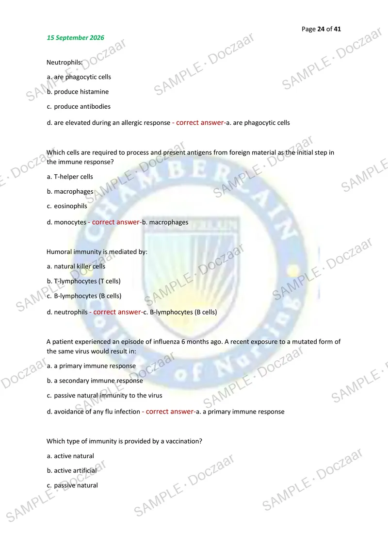 Preview page 24 of PATHOPHYSIOLOGY EXAM I 2026/2027 | 200 HIGH-YIELD QUESTIONS & VERIFIED ANSWERS | LATEST TEST PREP | RECENT & MOST TESTED