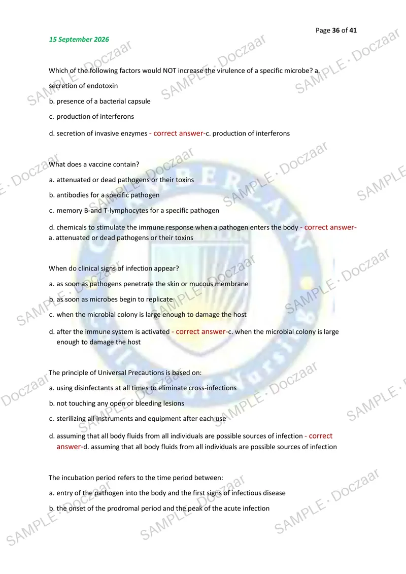 Preview page 36 of PATHOPHYSIOLOGY EXAM I 2026/2027 | 200 HIGH-YIELD QUESTIONS & VERIFIED ANSWERS | LATEST TEST PREP | RECENT & MOST TESTED