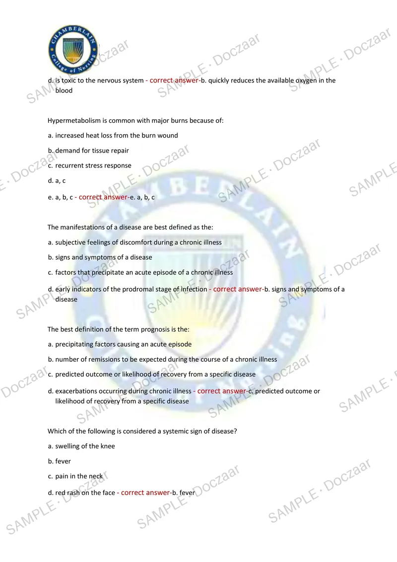 Preview page 6 of PATHOPHYSIOLOGY EXAM I 2026/2027 | 200 HIGH-YIELD QUESTIONS & VERIFIED ANSWERS | LATEST TEST PREP | RECENT & MOST TESTED