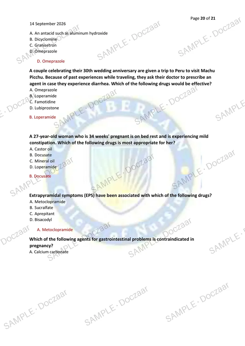 Preview page 20 of NR565 ADVANCED PHARMACOLOGY MIDTERM – CHAMBERLAIN 2026/2027 | 100 HIGH-YIELD QUESTIONS & VERIFIED ANSWERS | LATEST TEST