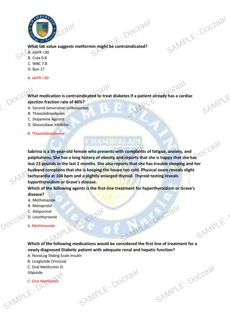 Preview page 6 of NR565 ADVANCED PHARMACOLOGY MIDTERM – CHAMBERLAIN 2026/2027 | 100 HIGH-YIELD QUESTIONS & VERIFIED ANSWERS | LATEST TEST