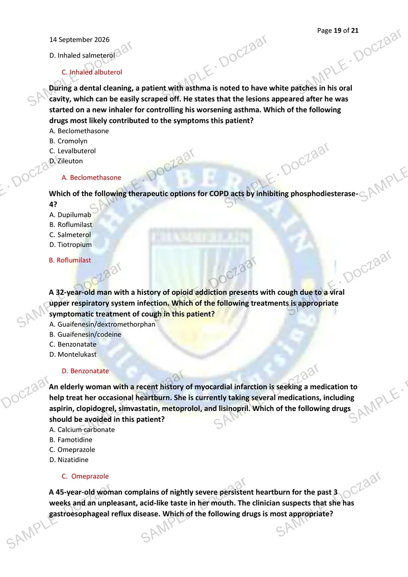 Preview page 19 of NR565 ADVANCED PHARMACOLOGY FINAL – CHAMBERLAIN 2026/2027 | 100 HIGH-YIELD QUESTIONS & VERIFIED ANSWERS | LATEST TEST PR