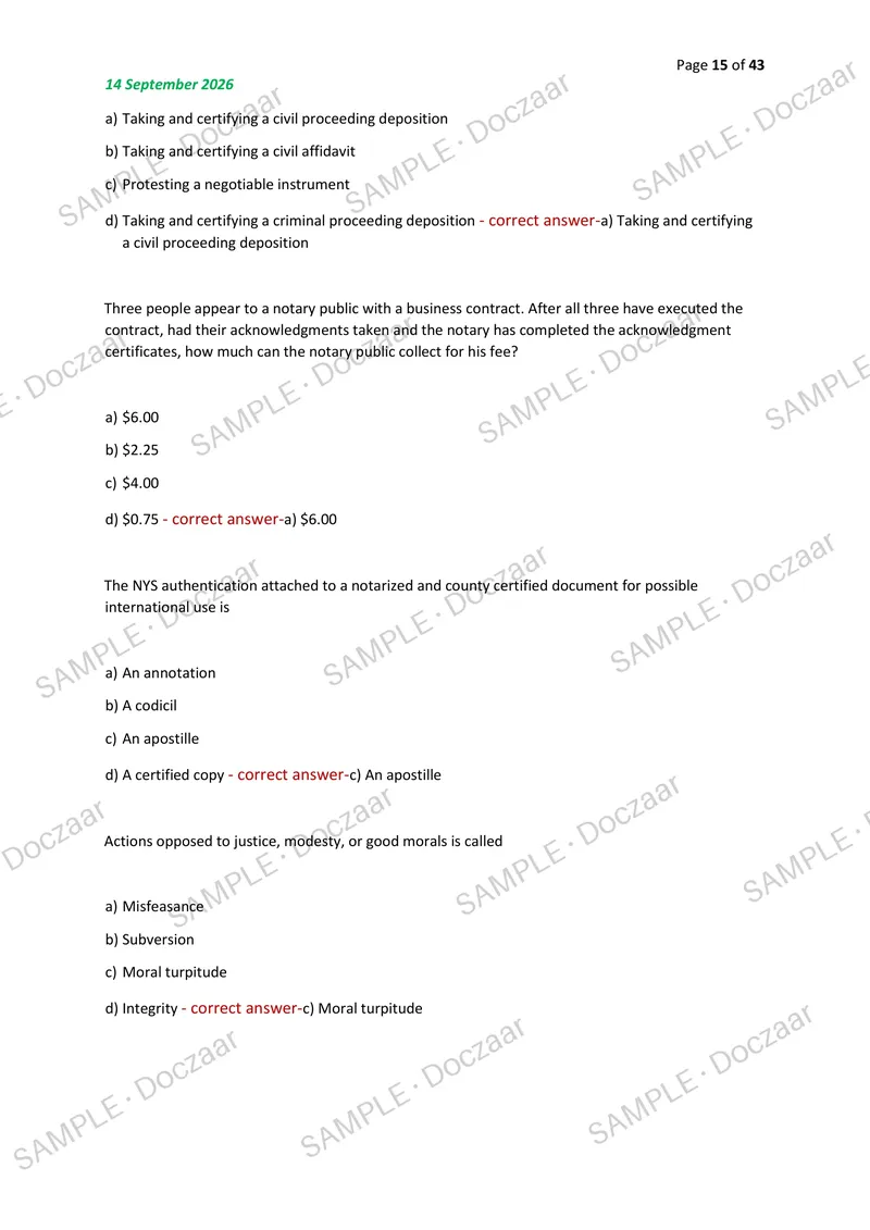 Preview page 15 of NOTARY EXAM 2026/2027 | 180 HIGH-YIELD QUESTIONS & VERIFIED ANSWERS | LATEST TEST PREP | RECENT & MOST TESTED TOPICS | A