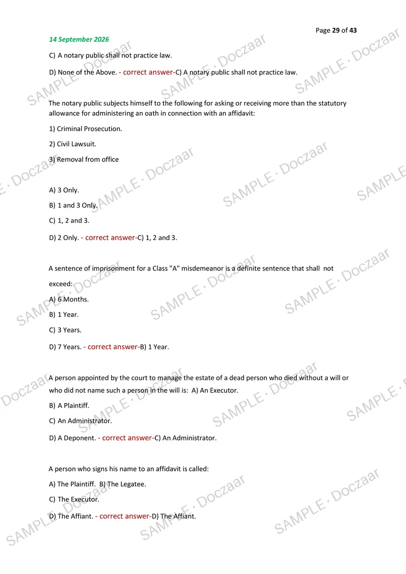 Preview page 29 of NOTARY EXAM 2026/2027 | 180 HIGH-YIELD QUESTIONS & VERIFIED ANSWERS | LATEST TEST PREP | RECENT & MOST TESTED TOPICS | A
