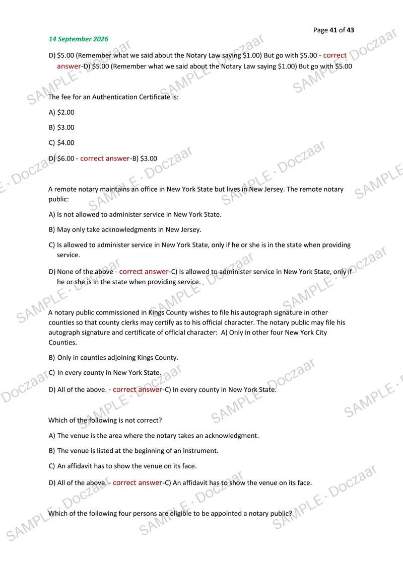 Preview page 41 of NOTARY EXAM 2026/2027 | 180 HIGH-YIELD QUESTIONS & VERIFIED ANSWERS | LATEST TEST PREP | RECENT & MOST TESTED TOPICS | A
