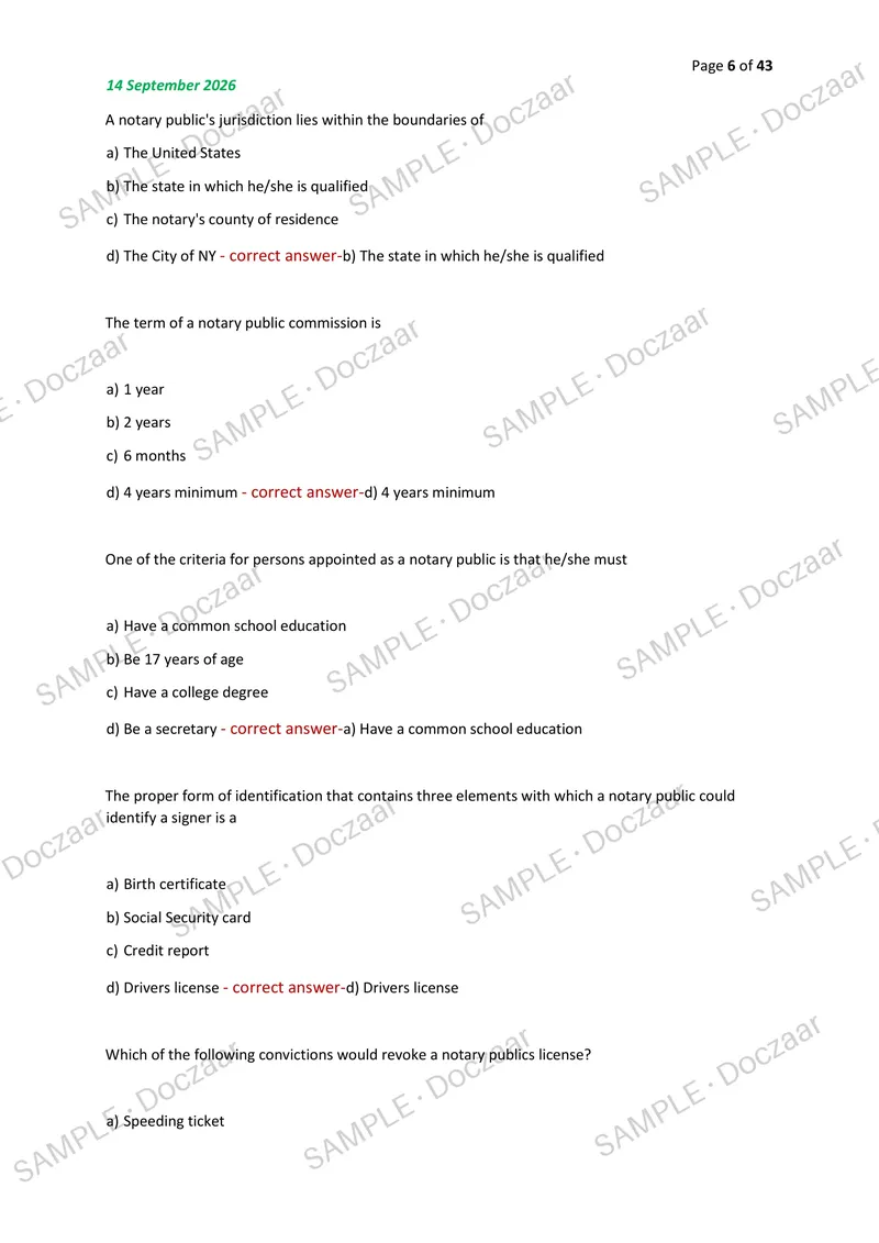 Preview page 6 of NOTARY EXAM 2026/2027 | 180 HIGH-YIELD QUESTIONS & VERIFIED ANSWERS | LATEST TEST PREP | RECENT & MOST TESTED TOPICS | A