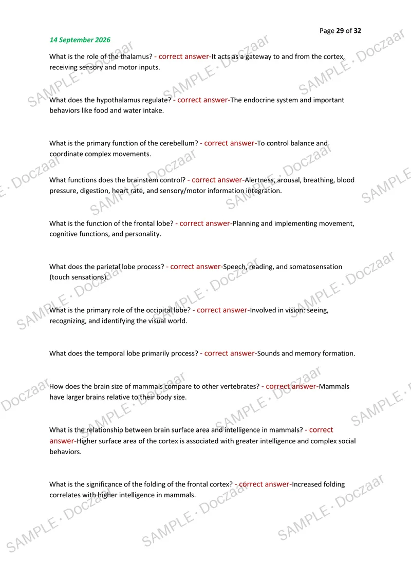Preview page 29 of BIOLOGY CELL SIGNALING, HORMONES & NERVOUS SYSTEM EXAM 2026/2027 | 350 HIGH-YIELD QUESTIONS & VERIFIED ANSWERS | LATEST