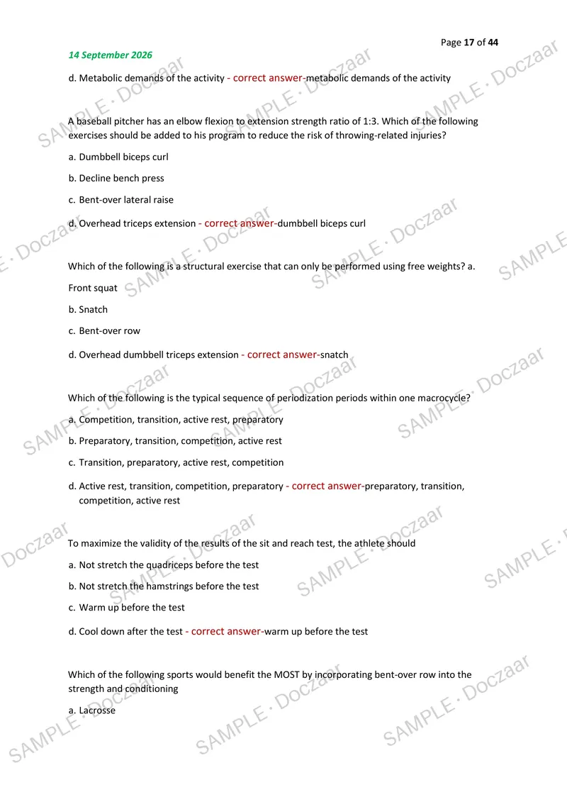 Preview page 17 of KINES 311 MIDTERM EXAM 2026/2027 | 200 HIGH-YIELD QUESTIONS & VERIFIED ANSWERS | LATEST TEST PREP | RECENT & MOST TESTED