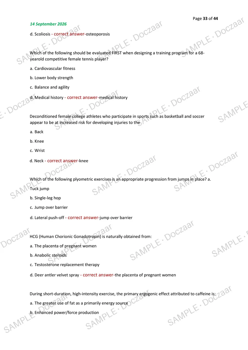 Preview page 33 of KINES 311 MIDTERM EXAM 2026/2027 | 200 HIGH-YIELD QUESTIONS & VERIFIED ANSWERS | LATEST TEST PREP | RECENT & MOST TESTED