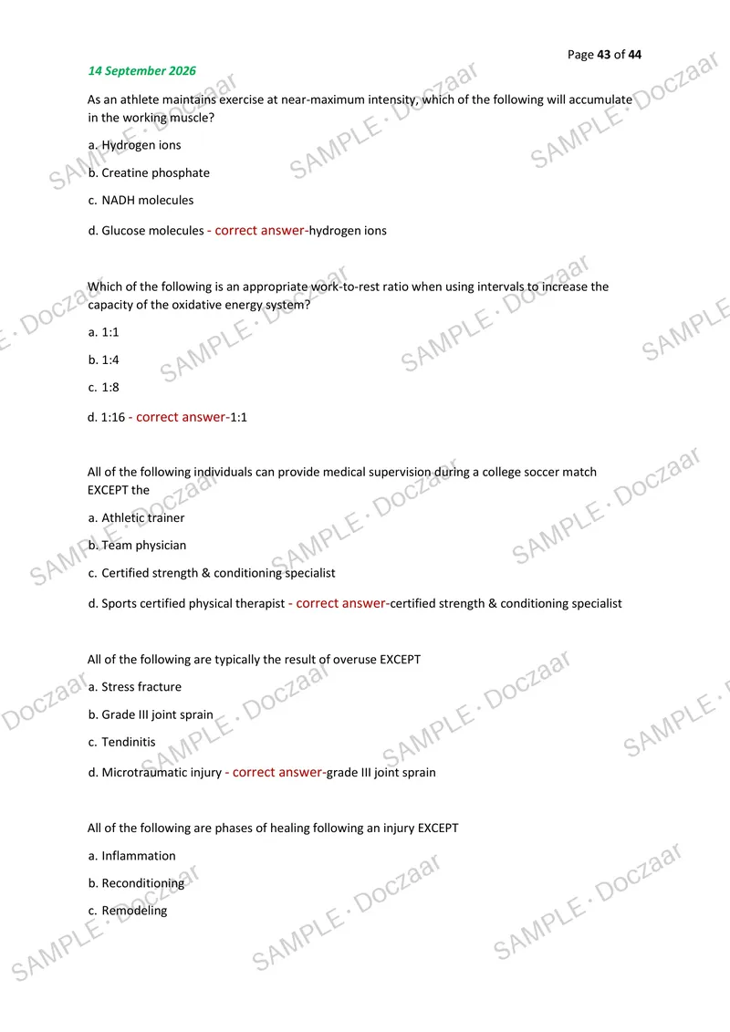 Preview page 43 of KINES 311 MIDTERM EXAM 2026/2027 | 200 HIGH-YIELD QUESTIONS & VERIFIED ANSWERS | LATEST TEST PREP | RECENT & MOST TESTED