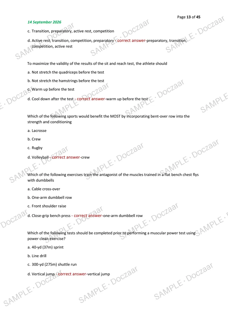 Preview page 13 of Kines 311 Final NEWEST 2026/2027 ACTUAL EXAM 200  QUESTIONS AND CORRECT (VERIFIED ANSWERS) COVERING  RECENT AND MOST TES