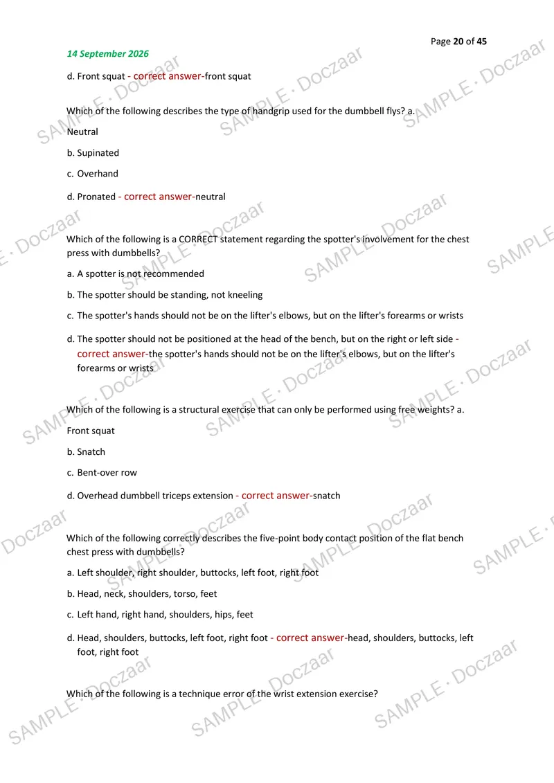 Preview page 20 of Kines 311 Final NEWEST 2026/2027 ACTUAL EXAM 200  QUESTIONS AND CORRECT (VERIFIED ANSWERS) COVERING  RECENT AND MOST TES