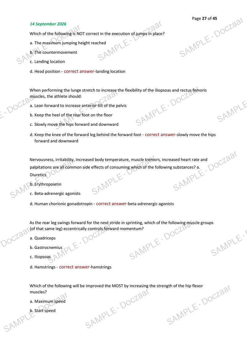 Preview page 27 of Kines 311 Final NEWEST 2026/2027 ACTUAL EXAM 200  QUESTIONS AND CORRECT (VERIFIED ANSWERS) COVERING  RECENT AND MOST TES