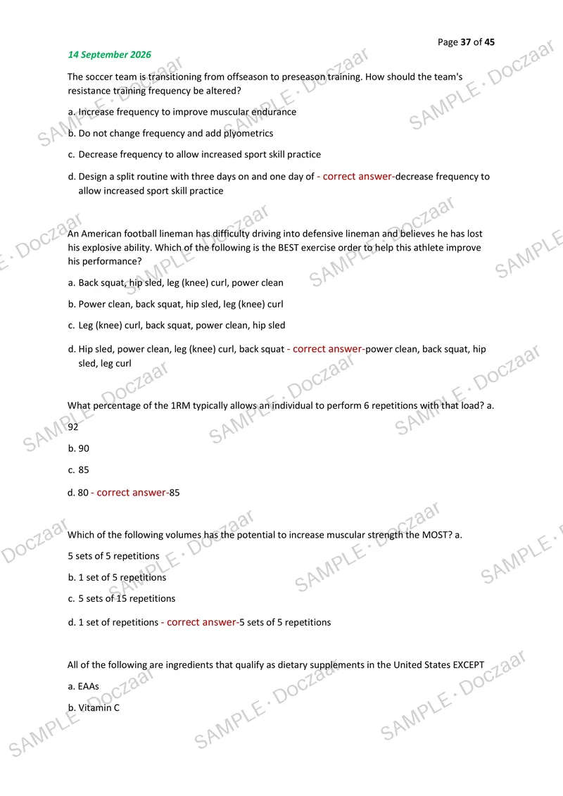 Preview page 37 of Kines 311 Final NEWEST 2026/2027 ACTUAL EXAM 200  QUESTIONS AND CORRECT (VERIFIED ANSWERS) COVERING  RECENT AND MOST TES