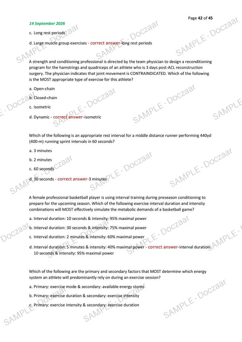 Preview page 42 of Kines 311 Final NEWEST 2026/2027 ACTUAL EXAM 200  QUESTIONS AND CORRECT (VERIFIED ANSWERS) COVERING  RECENT AND MOST TES