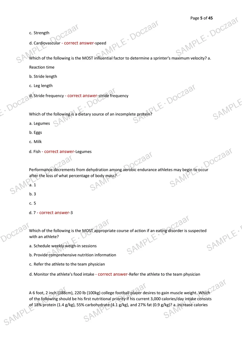 Preview page 5 of Kines 311 Final NEWEST 2026/2027 ACTUAL EXAM 200  QUESTIONS AND CORRECT (VERIFIED ANSWERS) COVERING  RECENT AND MOST TES