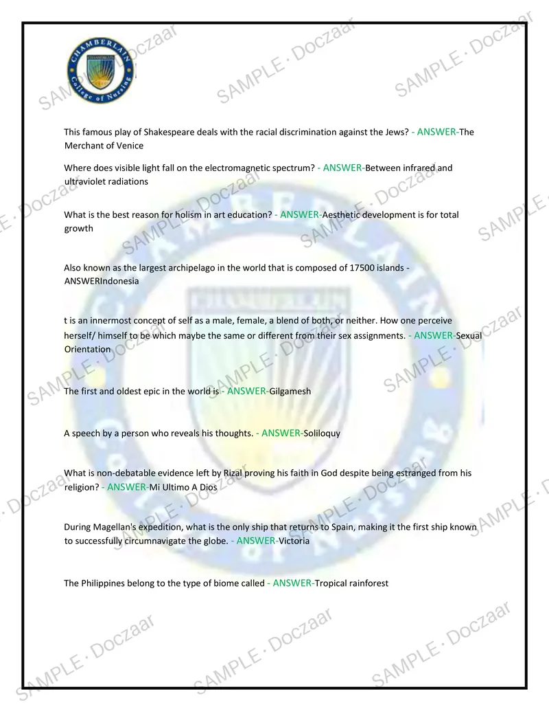 Preview page 26 of BARKLEY PRE AND POST Chamberlain NEWEST  TEST EXAM 100 COMPREHENSIVE QUESTIONS  /FREQUENTLY MOST TESTED QUESTIONS AND VE