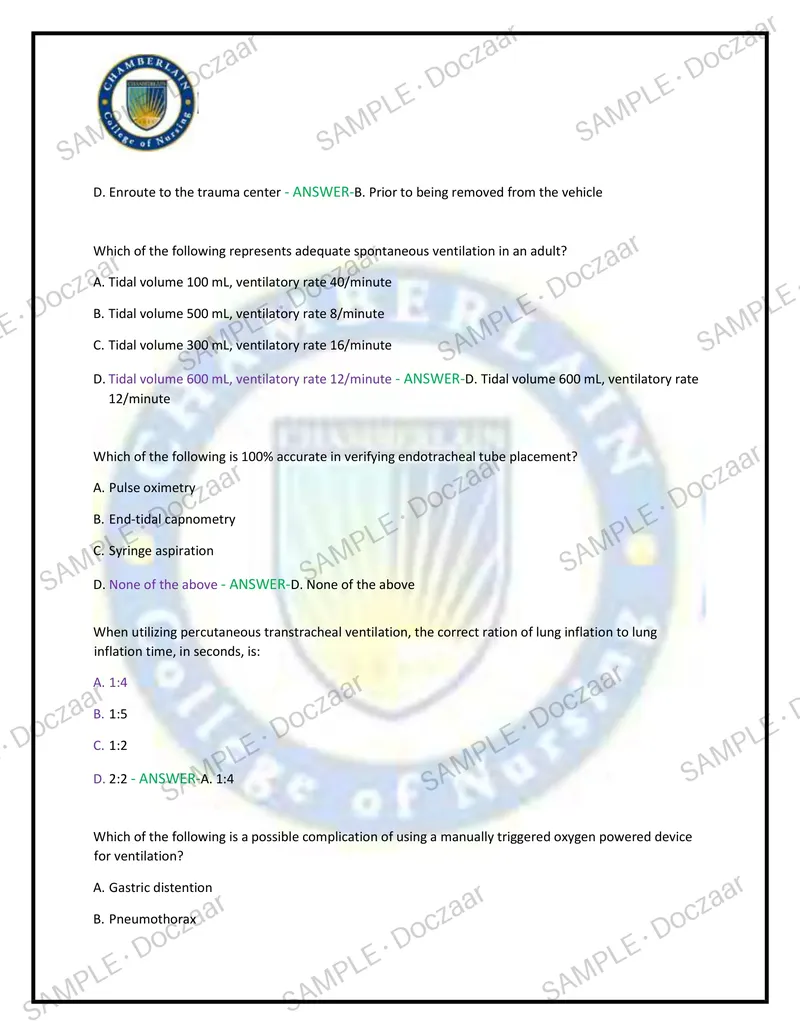 Preview page 6 of BARKLEY PRE AND POST Chamberlain NEWEST  TEST EXAM 100 COMPREHENSIVE QUESTIONS  /FREQUENTLY MOST TESTED QUESTIONS AND VE