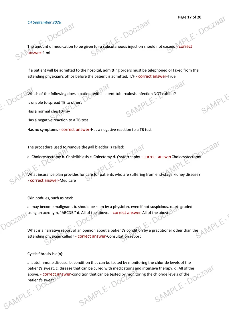 Preview page 17 of CCMA NEWEST 2026/2027 ACTUAL EXAM 180 QUESTIONS  AND CORRECT (VERIFIED ANSWERS) COVERING RECENT  AND MOST TESTED QUESTIO