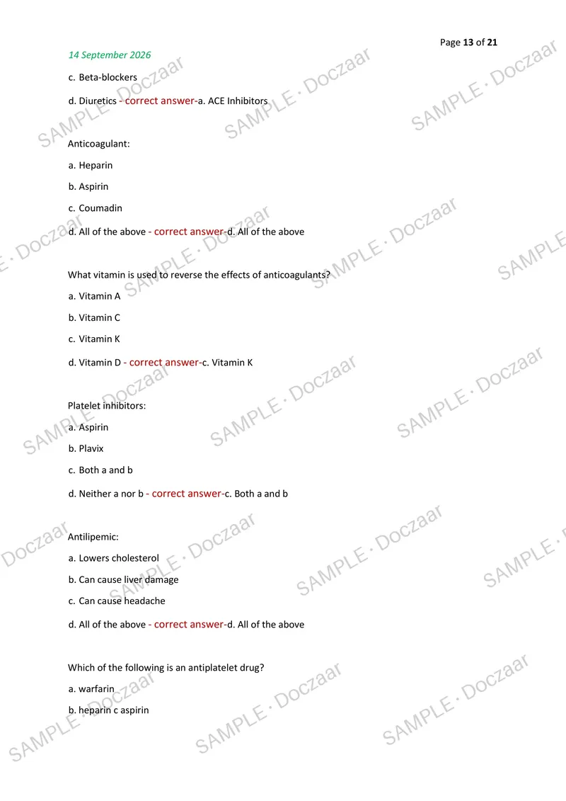 Preview page 13 of HIT 119 PHARMACOLOGY MIDTERM EXAM 2026/2027 | 100 HIGH-YIELD QUESTIONS & VERIFIED ANSWERS | LATEST TEST PREP | RECENT &