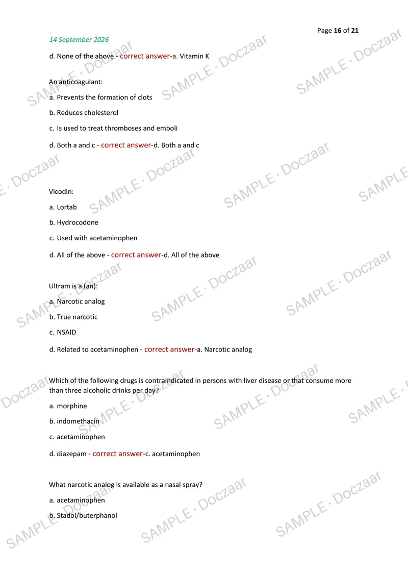 Preview page 16 of HIT 119 PHARMACOLOGY MIDTERM EXAM 2026/2027 | 100 HIGH-YIELD QUESTIONS & VERIFIED ANSWERS | LATEST TEST PREP | RECENT &