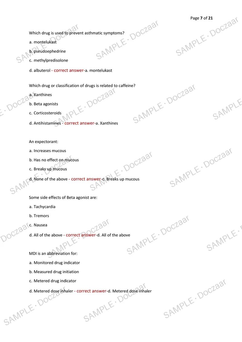 Preview page 7 of HIT 119 PHARMACOLOGY MIDTERM EXAM 2026/2027 | 100 HIGH-YIELD QUESTIONS & VERIFIED ANSWERS | LATEST TEST PREP | RECENT &