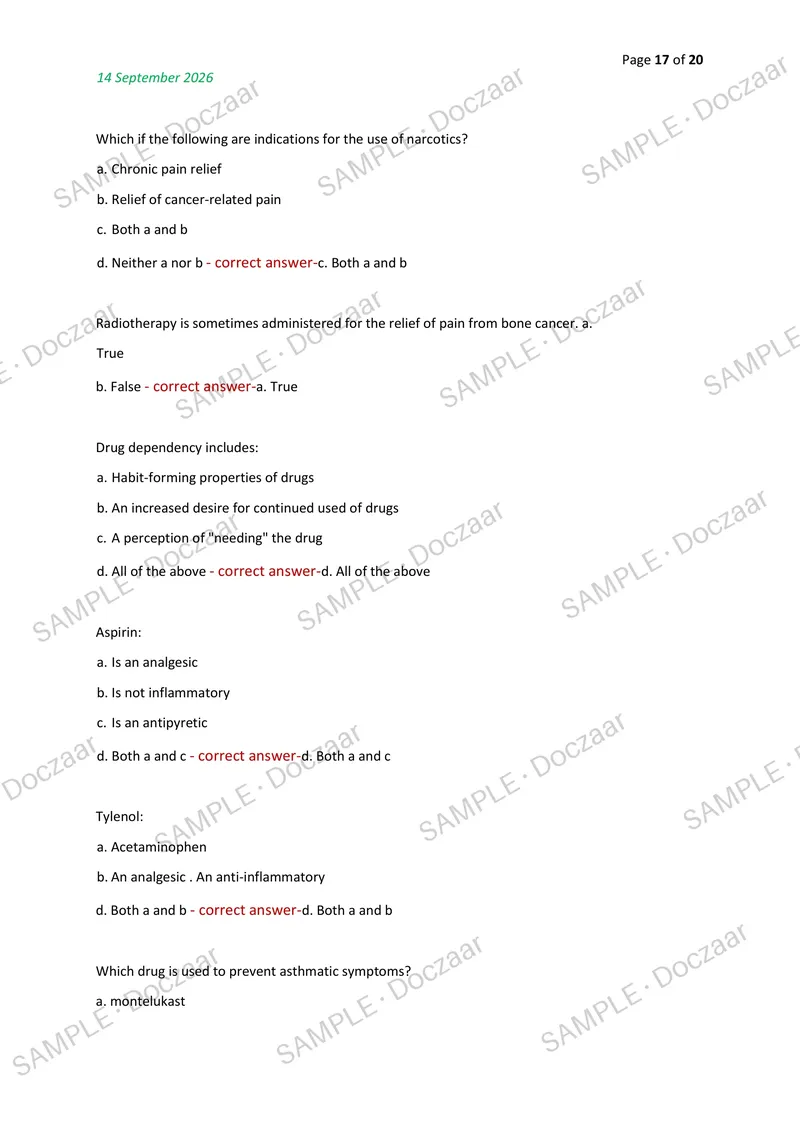 Preview page 17 of HIT 119 PHARMACOLOGY FINAL EXAM 2026/2027 | 100 HIGH-YIELD QUESTIONS & VERIFIED ANSWERS | LATEST TEST PREP | RECENT & MO