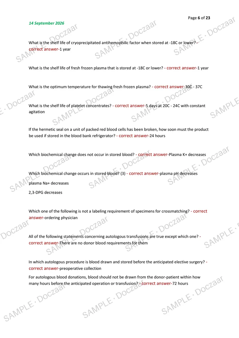 Preview page 6 of MT AAB IMMUNOHEMATOLOGY EXAM 2026/2027 | 220 HIGH-YIELD QUESTIONS & VERIFIED ANSWERS | LATEST TEST PREP | RECENT & MOST