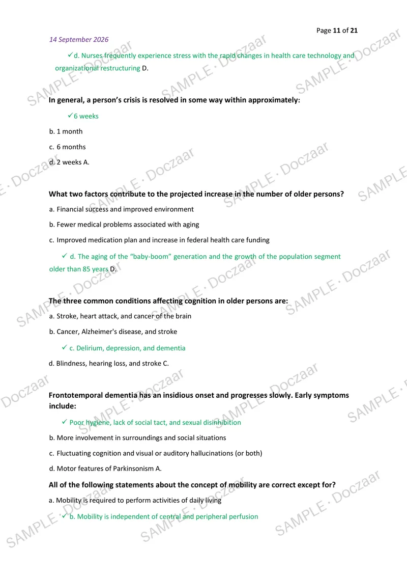 Preview page 11 of BSNC 1000 – Final NEWEST 2026/2027 ACTUAL EXAM 100 QUESTIONS AND CORRECT (VERIFIED ANSWERS) COVERING RECENT  AND MOST TE