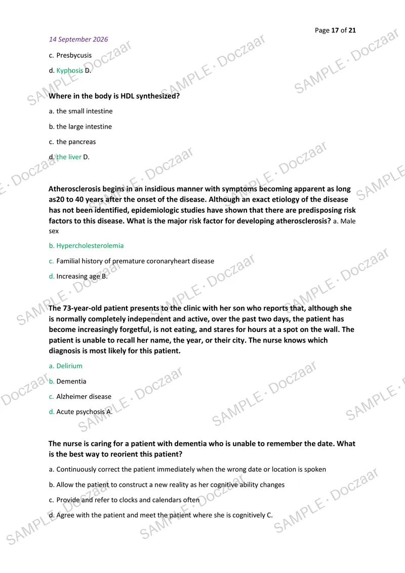 Preview page 17 of BSNC 1000 – Final NEWEST 2026/2027 ACTUAL EXAM 100 QUESTIONS AND CORRECT (VERIFIED ANSWERS) COVERING RECENT  AND MOST TE