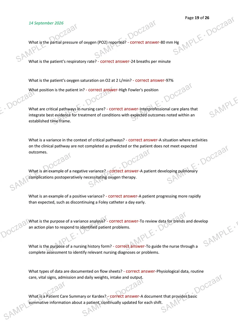 Preview page 19 of NURSING DOCUMENTATION & REPORTING EXAM 2026/2027 | 300 HIGH-YIELD QUESTIONS & VERIFIED ANSWERS | LATEST TEST PREP | RECE