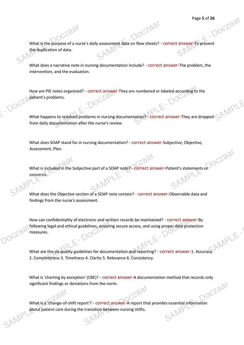 Preview page 5 of NURSING DOCUMENTATION & REPORTING EXAM 2026/2027 | 300 HIGH-YIELD QUESTIONS & VERIFIED ANSWERS | LATEST TEST PREP | RECE